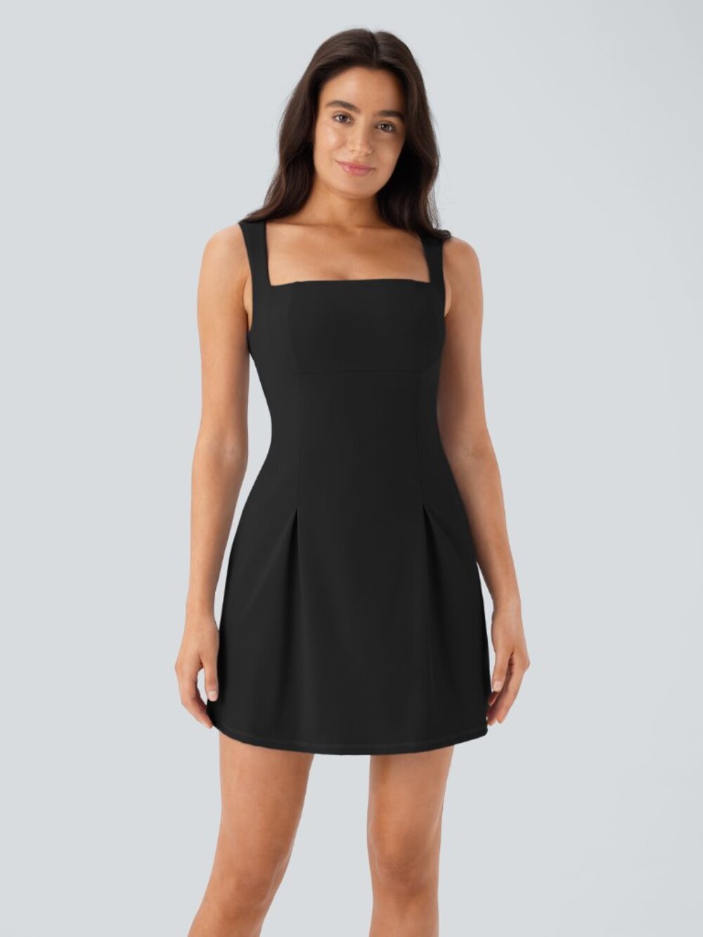 HALARA Black Sleeveless Mini Dress with Square Neckline - Picture 1 of 9